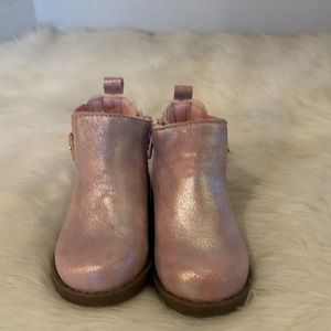 Faux Suede Pink Glitter Ankle Boots